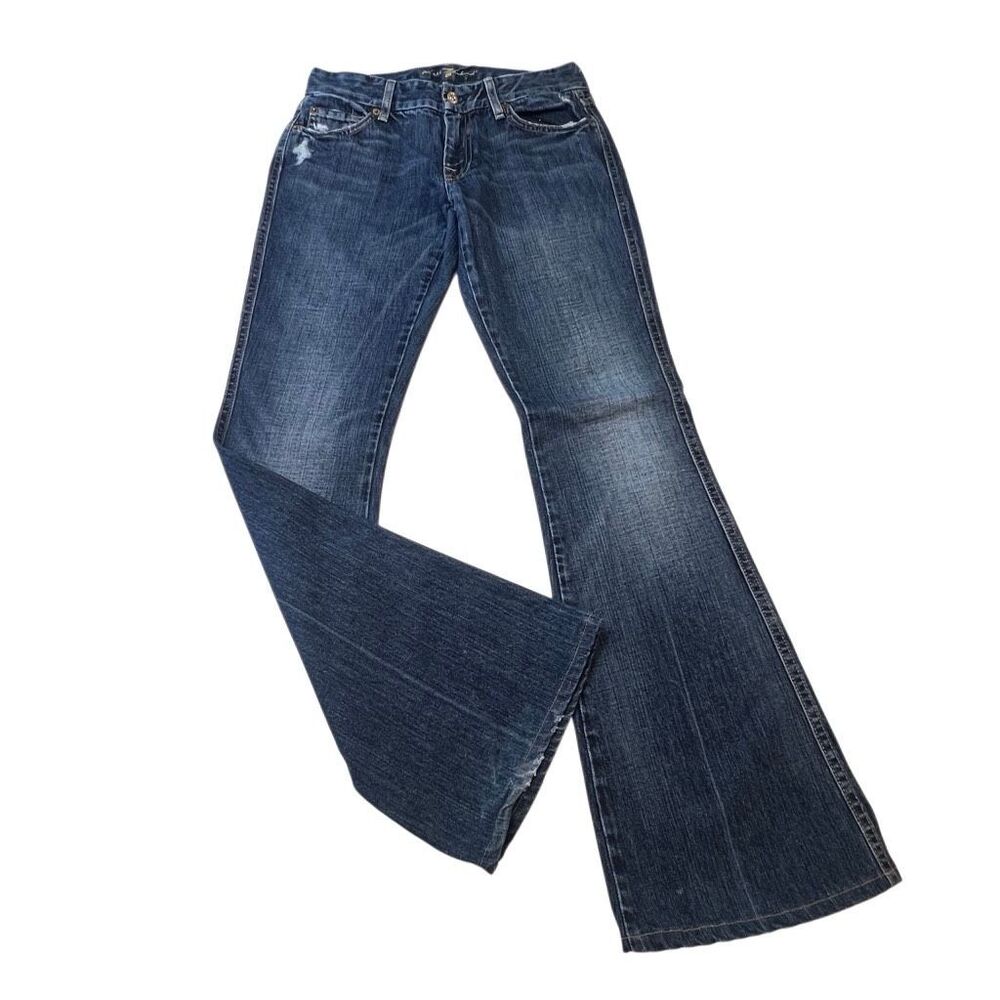 7 For All Mankind Women's A Pocket Distressed Flare Jeans Dark Wash Blue Size 27